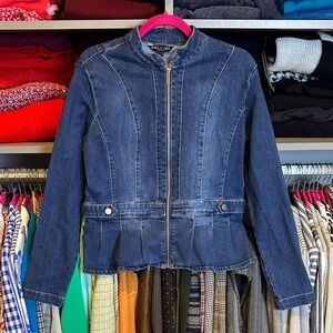 Baccini blue long sleeve mock neck front zipper closure jean jacket size M